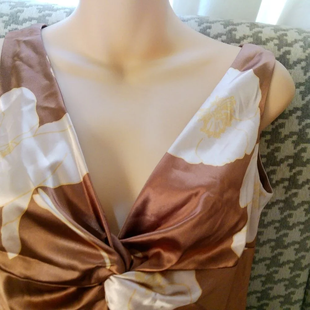VINTAGE JONES NEWYORK BROWN SATIN DRESS SIZE 8 - Picture 6 of 7